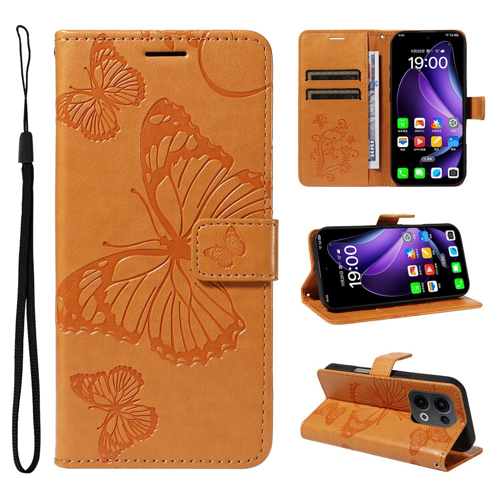 For Oppo Reno13 5G (Global) Wallet Case Floral Butterfly Imprinted Leather Phone Cover Stand - Yellow