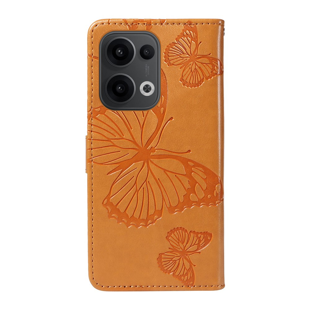 For Oppo Reno13 5G (Global) Wallet Case Floral Butterfly Imprinted Leather Phone Cover Stand - Yellow