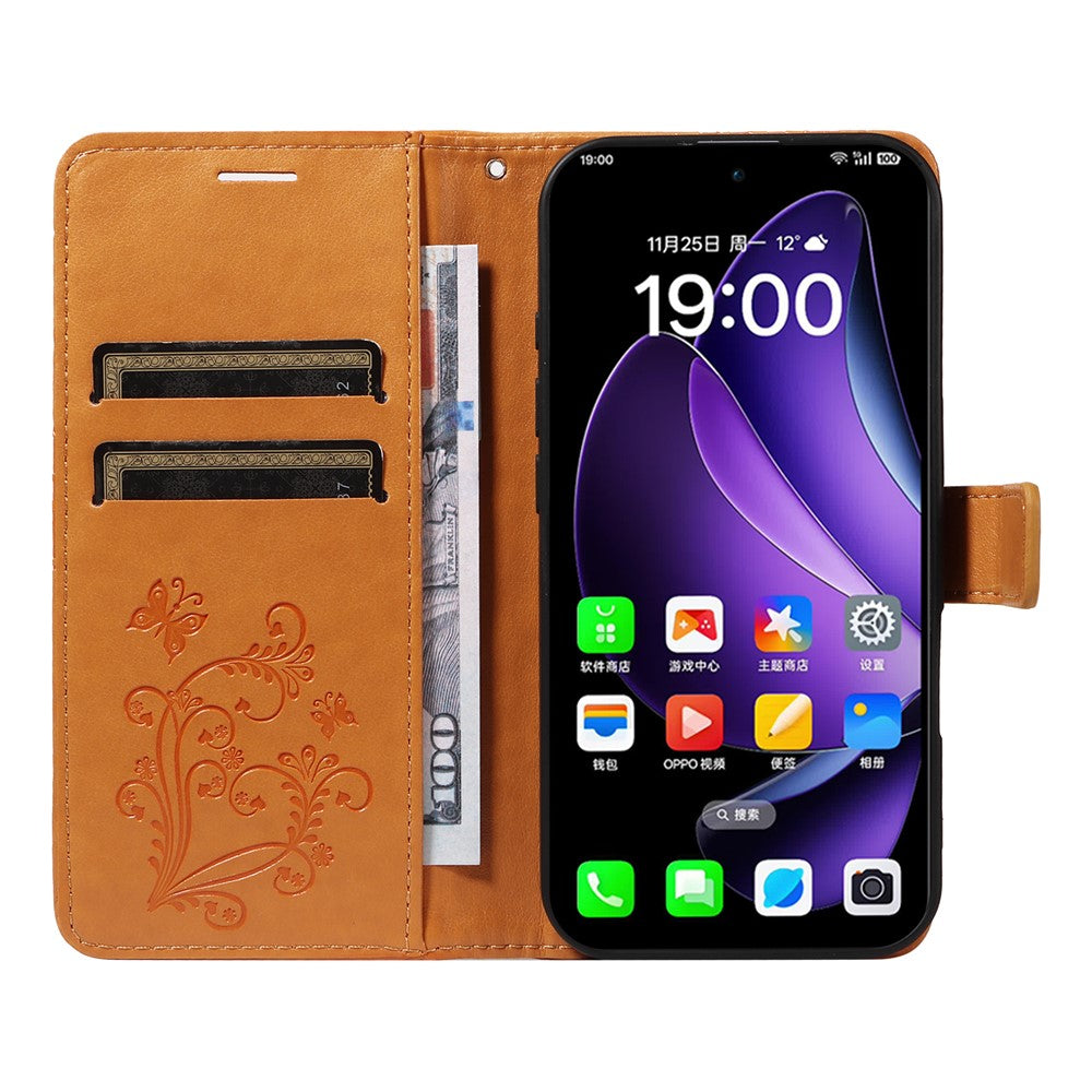 For Oppo Reno13 5G (Global) Wallet Case Floral Butterfly Imprinted Leather Phone Cover Stand - Yellow