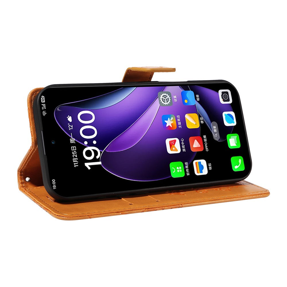 For Oppo Reno13 5G (Global) Wallet Case Floral Butterfly Imprinted Leather Phone Cover Stand - Yellow