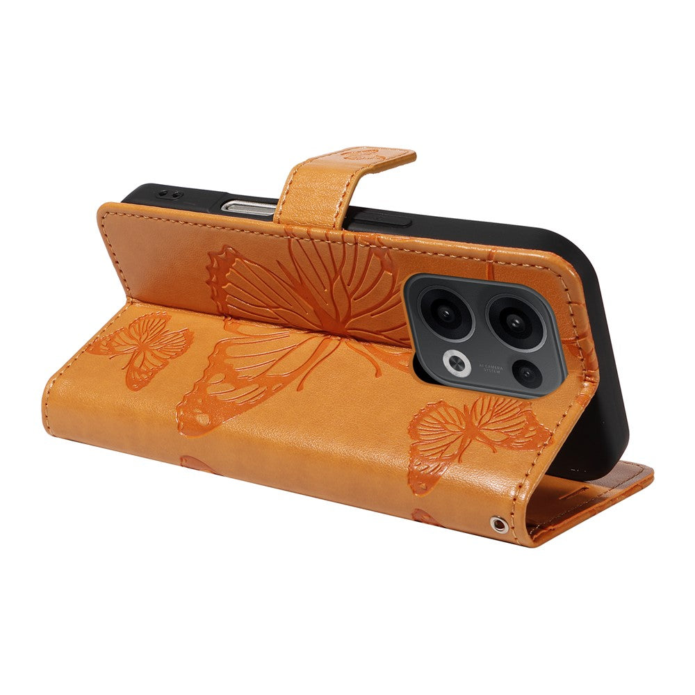 For Oppo Reno13 5G (Global) Wallet Case Floral Butterfly Imprinted Leather Phone Cover Stand - Yellow