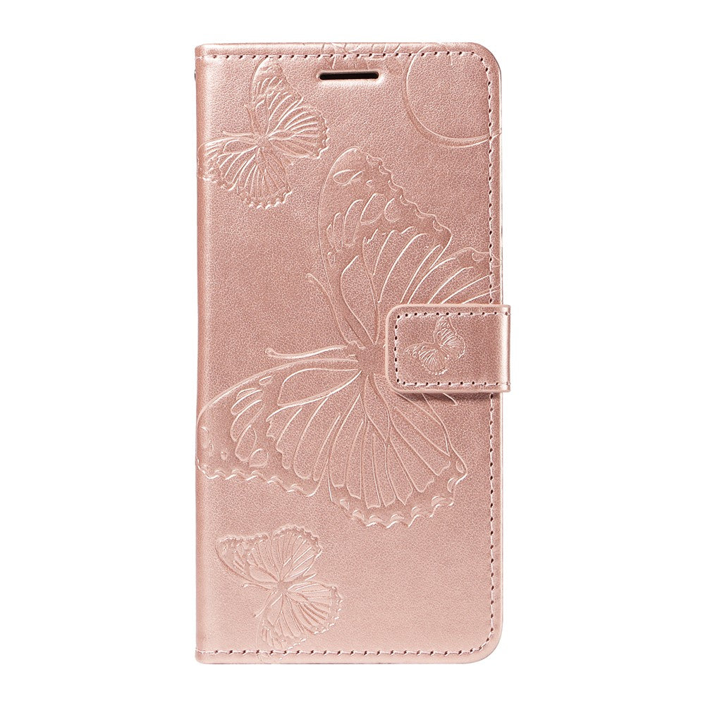 For Oppo Reno13 5G (Global) Wallet Case Floral Butterfly Imprinted Leather Phone Cover Stand - Rose Gold