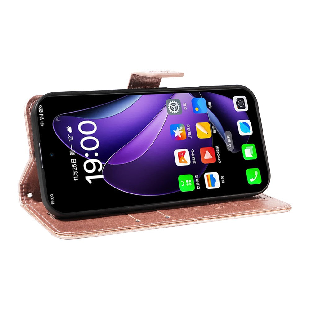 For Oppo Reno13 5G (Global) Wallet Case Floral Butterfly Imprinted Leather Phone Cover Stand - Rose Gold