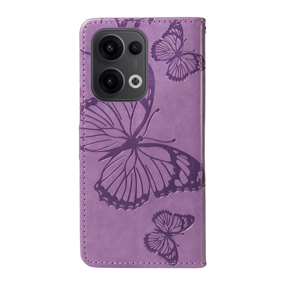 For Oppo Reno13 5G (Global) Wallet Case Floral Butterfly Imprinted Leather Phone Cover Stand - Light Purple