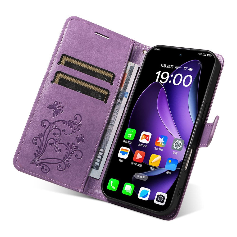 For Oppo Reno13 5G (Global) Wallet Case Floral Butterfly Imprinted Leather Phone Cover Stand - Light Purple