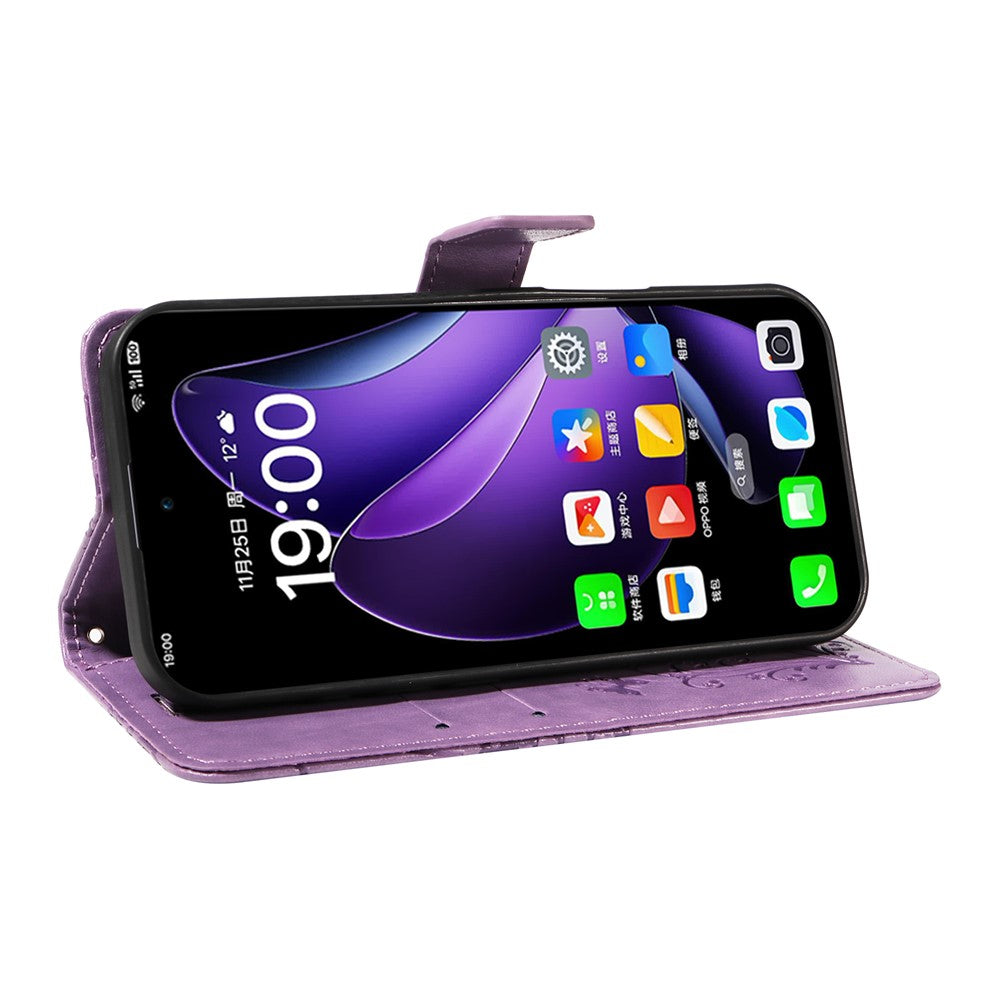 For Oppo Reno13 5G (Global) Wallet Case Floral Butterfly Imprinted Leather Phone Cover Stand - Light Purple