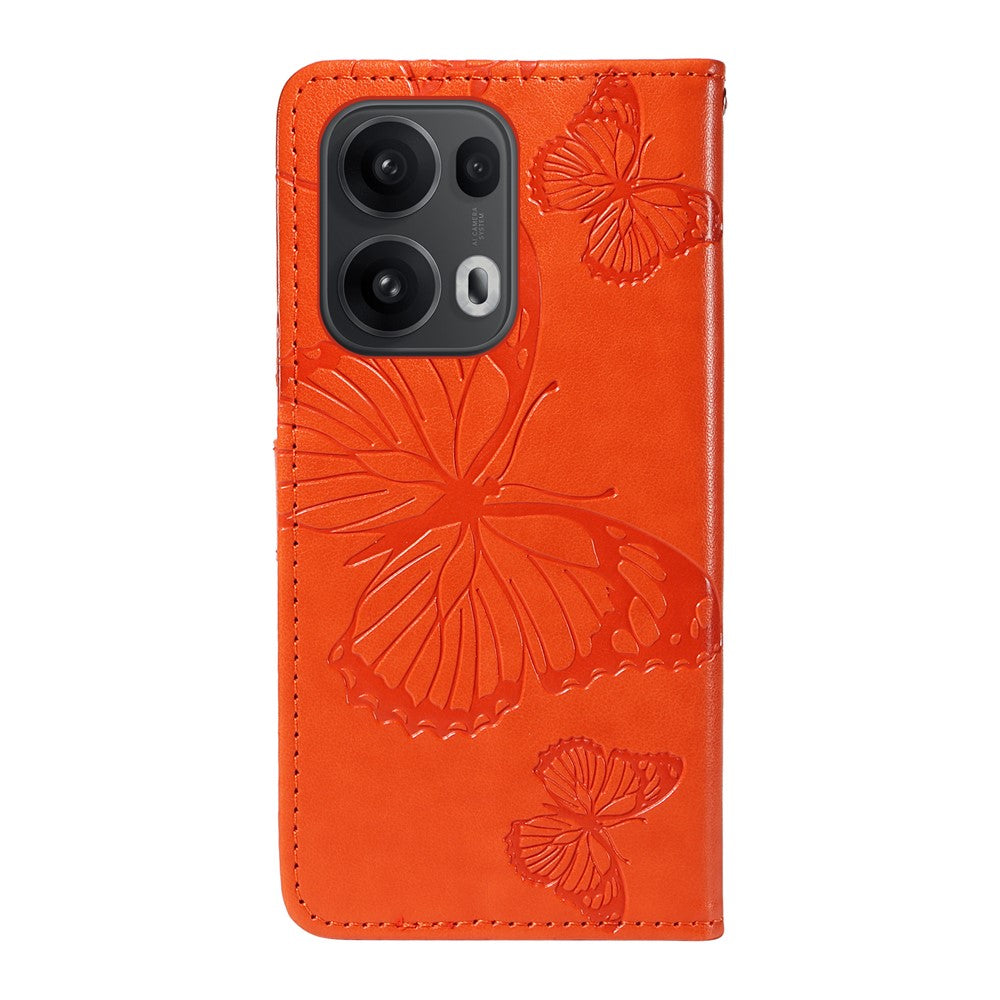 For Oppo Reno13 Pro 5G Wallet Case Floral Butterfly Imprinted Leather Phone Cover Stand - Orange