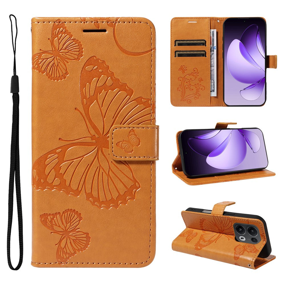 For Oppo Reno13 Pro 5G Wallet Case Floral Butterfly Imprinted Leather Phone Cover Stand - Yellow