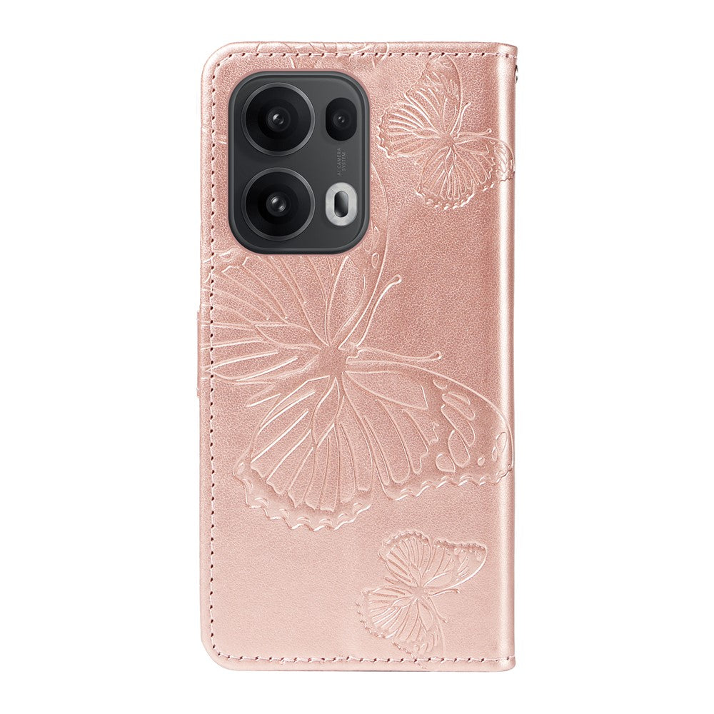 For Oppo Reno13 Pro 5G Wallet Case Floral Butterfly Imprinted Leather Phone Cover Stand - Rose Gold