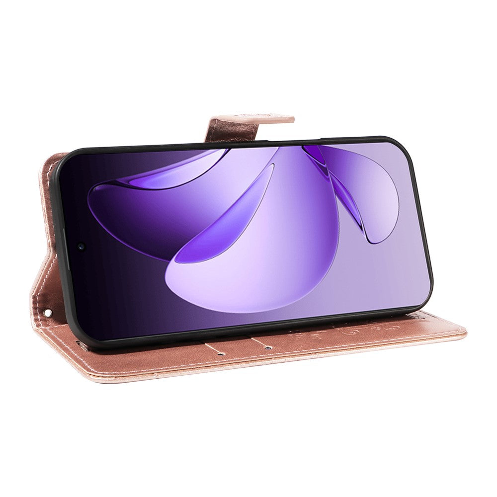 For Oppo Reno13 Pro 5G Wallet Case Floral Butterfly Imprinted Leather Phone Cover Stand - Rose Gold
