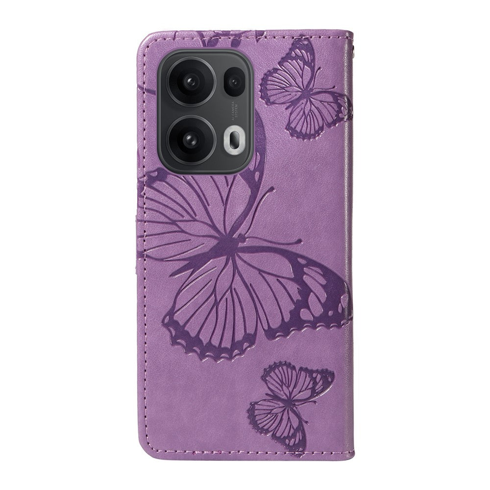 For Oppo Reno13 Pro 5G Wallet Case Floral Butterfly Imprinted Leather Phone Cover Stand - Light Purple