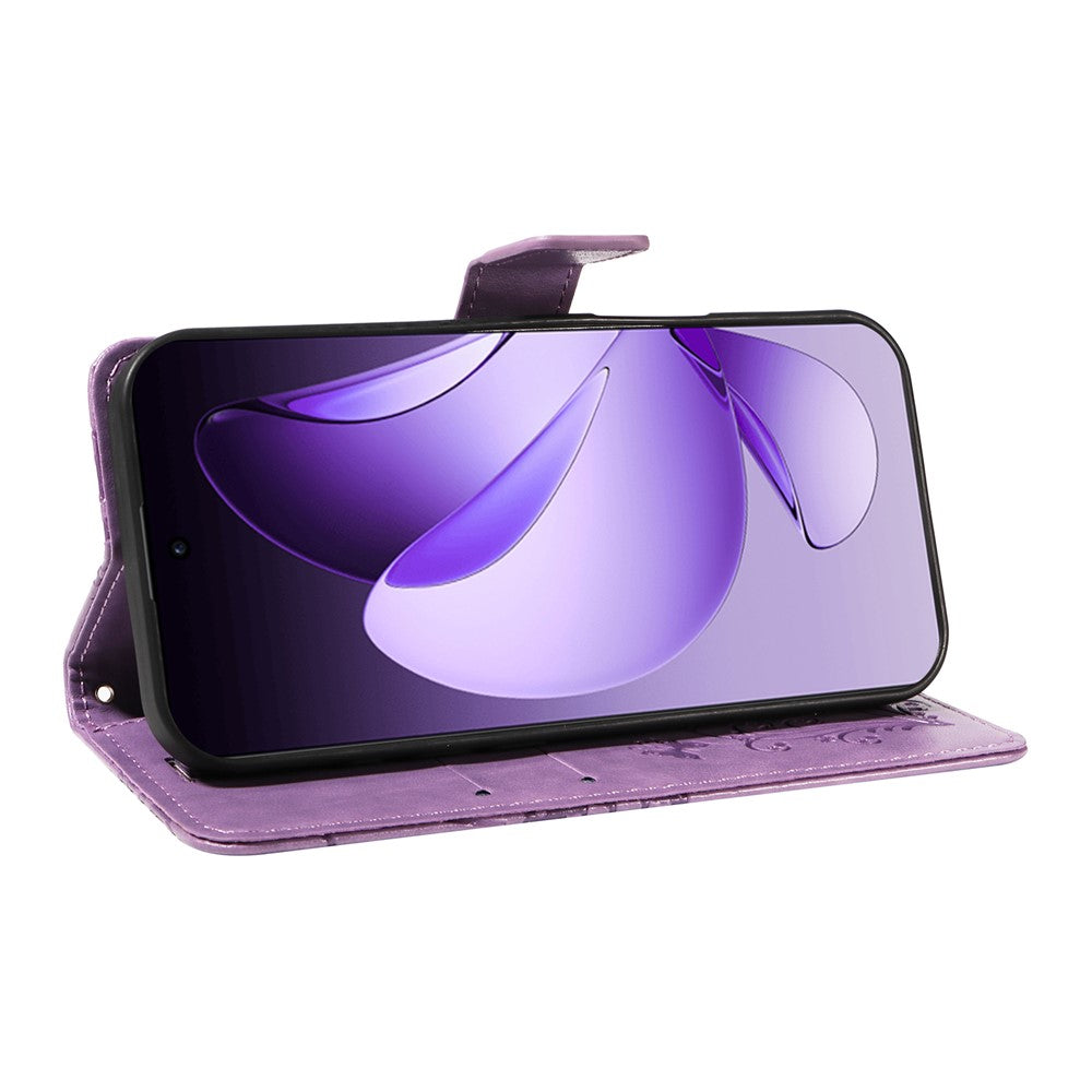 For Oppo Reno13 Pro 5G Wallet Case Floral Butterfly Imprinted Leather Phone Cover Stand - Light Purple
