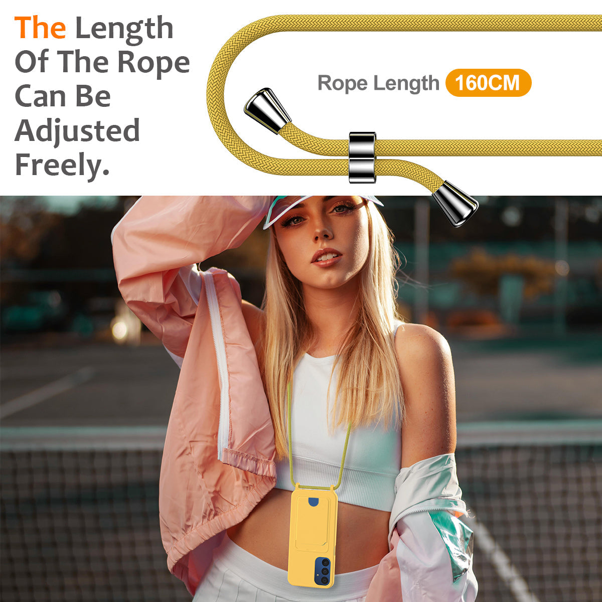 For Samsung Galaxy M14 4G Liquid Silicone Case with Card Holder and Lanyard Back Phone Cover - Yellow
