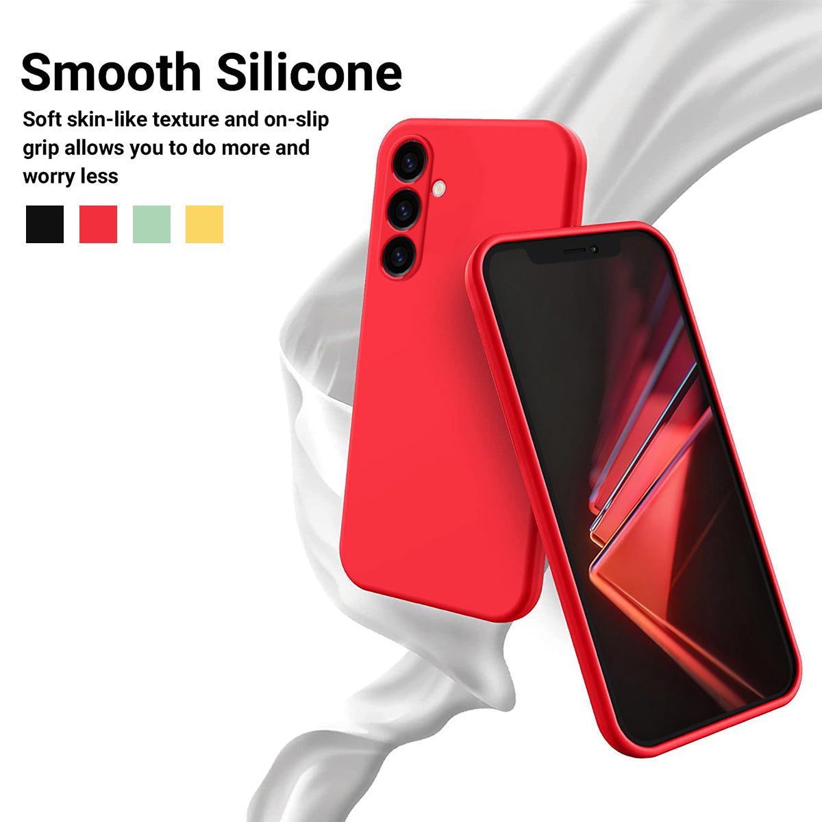 For Samsung Galaxy M14 4G Case Liquid Silicone Phone Back Cover with Hand Strap - Red