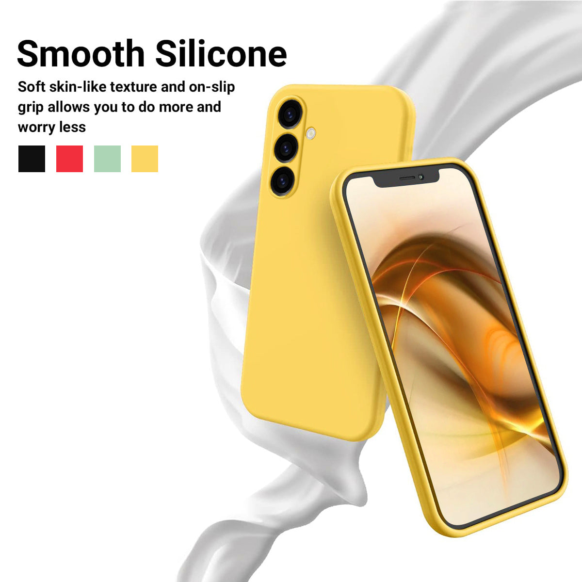 For Samsung Galaxy M14 4G Case Liquid Silicone Phone Back Cover with Hand Strap - Yellow