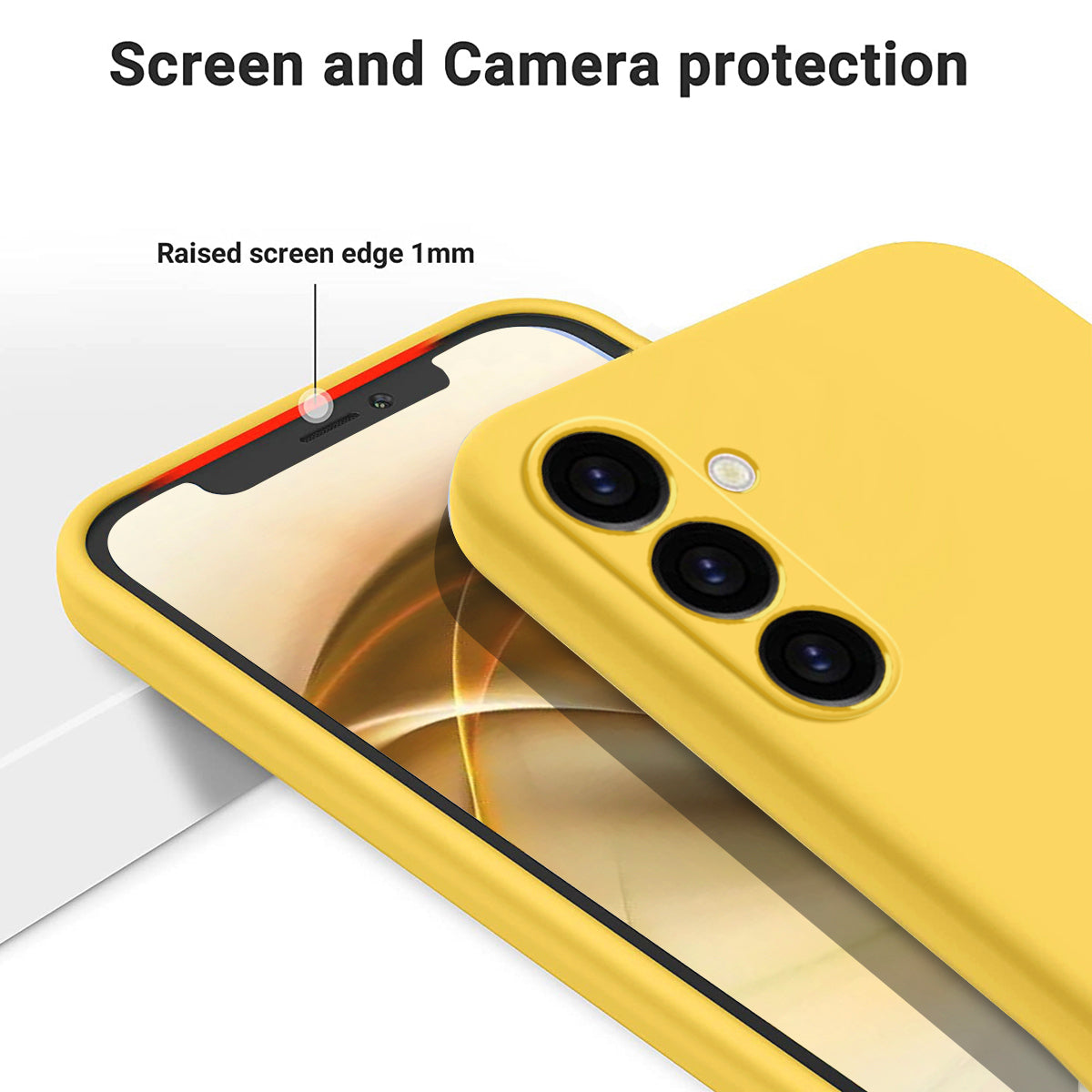 For Samsung Galaxy M14 4G Case Liquid Silicone Phone Back Cover with Hand Strap - Yellow