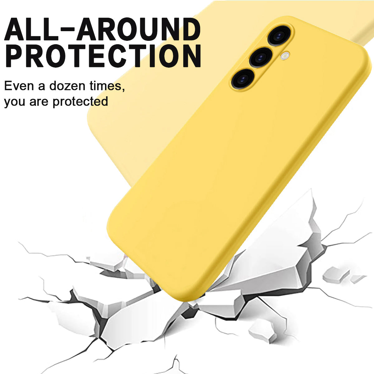 For Samsung Galaxy M14 4G Case Liquid Silicone Phone Back Cover with Hand Strap - Yellow