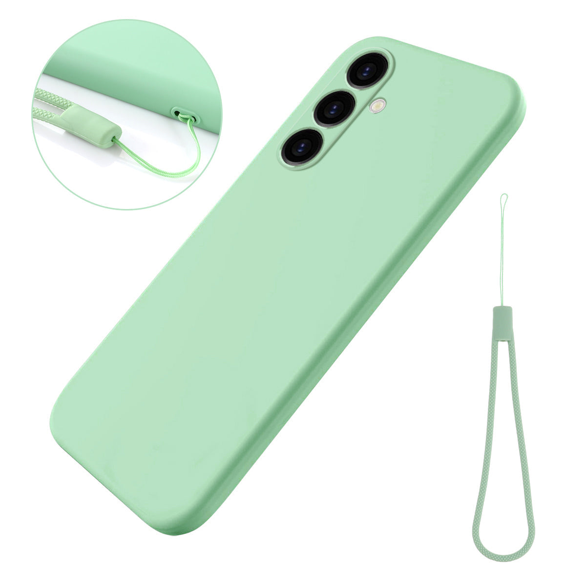 For Samsung Galaxy M14 4G Case Liquid Silicone Phone Back Cover with Hand Strap - Green
