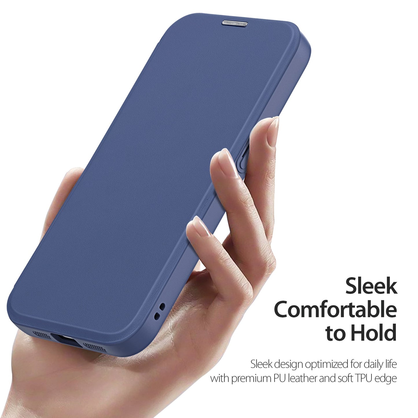 For iPhone 16e Leather Case DUX DUCIS Skin X Pro Series Stand Cover Compatible with MagSafe - Blue