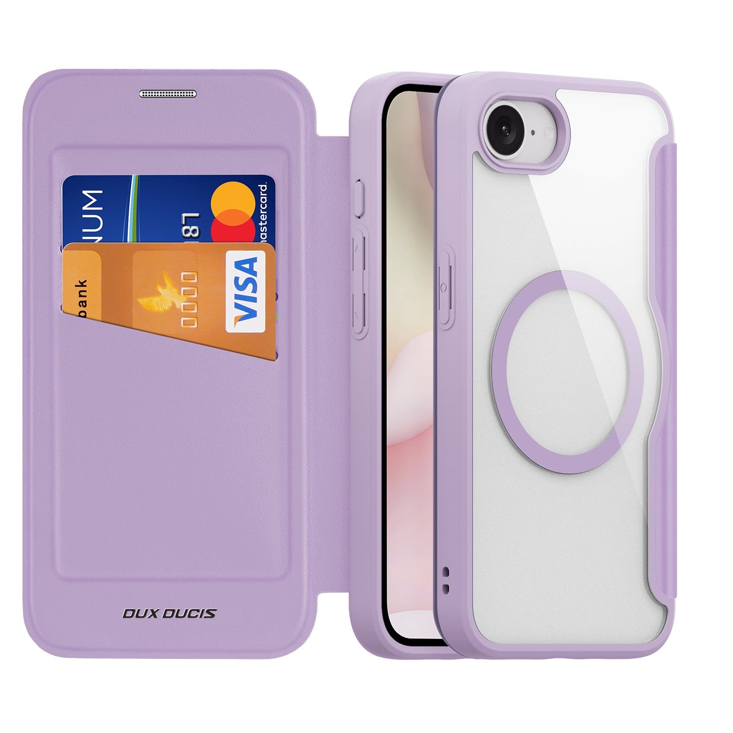 For iPhone SE (2025) Leather Case DUX DUCIS Skin X Pro Series Stand Cover Compatible with MagSafe - Purple Pink