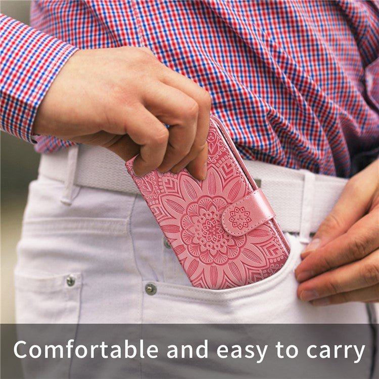 For Oppo Reno13 Pro 5G Case Sunflower Imprint Leather Wallet Phone Cover - Pink