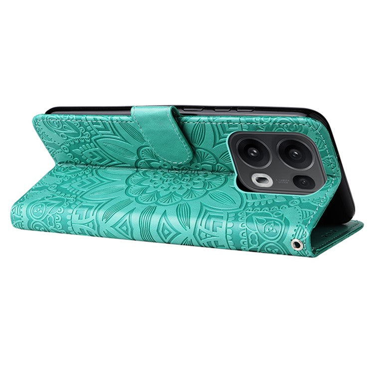 For Oppo Reno13 Pro 5G Case Sunflower Imprint Leather Wallet Phone Cover - Green