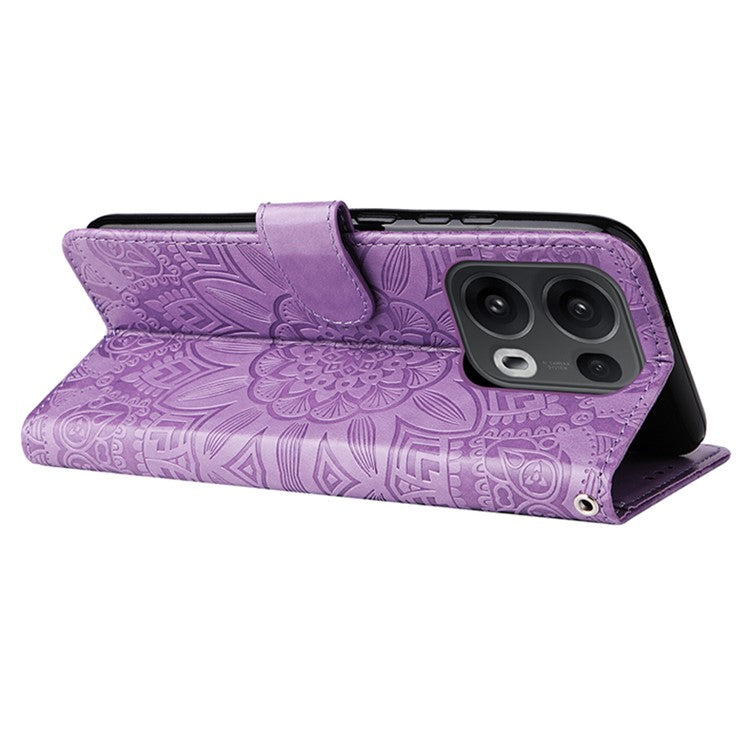 For Oppo Reno13 Pro 5G Case Sunflower Imprint Leather Wallet Phone Cover - Purple