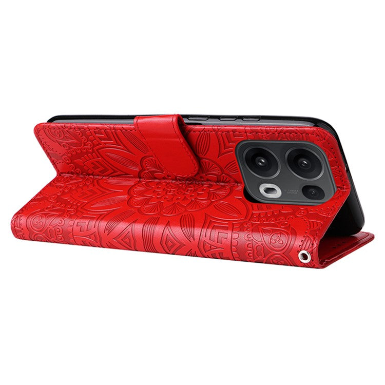 For Oppo Reno13 Pro 5G Case Sunflower Imprint Leather Wallet Phone Cover - Red