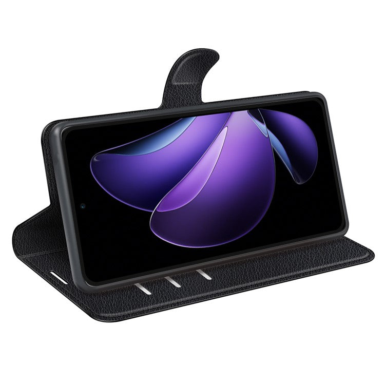 For Oppo Reno13 F 5G Case Litchi Texture Shockproof Leather Wallet Phone Cover - Black