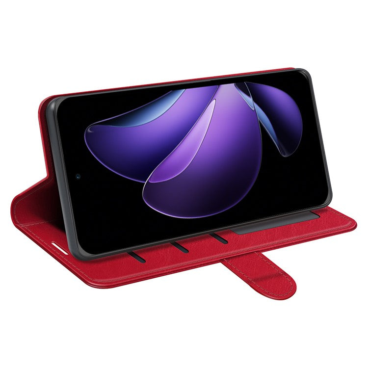 For Oppo Reno13 F 5G Wallet Case Crazy Horse Texture Stand Leather Phone Cover - Red