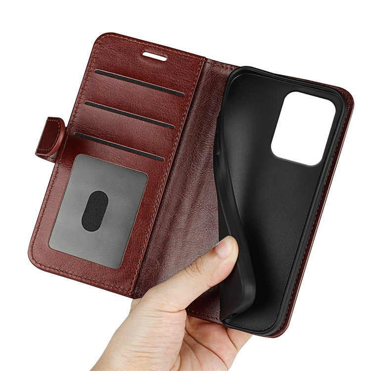 For Oppo Reno13 F 5G Wallet Case Crazy Horse Texture Stand Leather Phone Cover - Brown