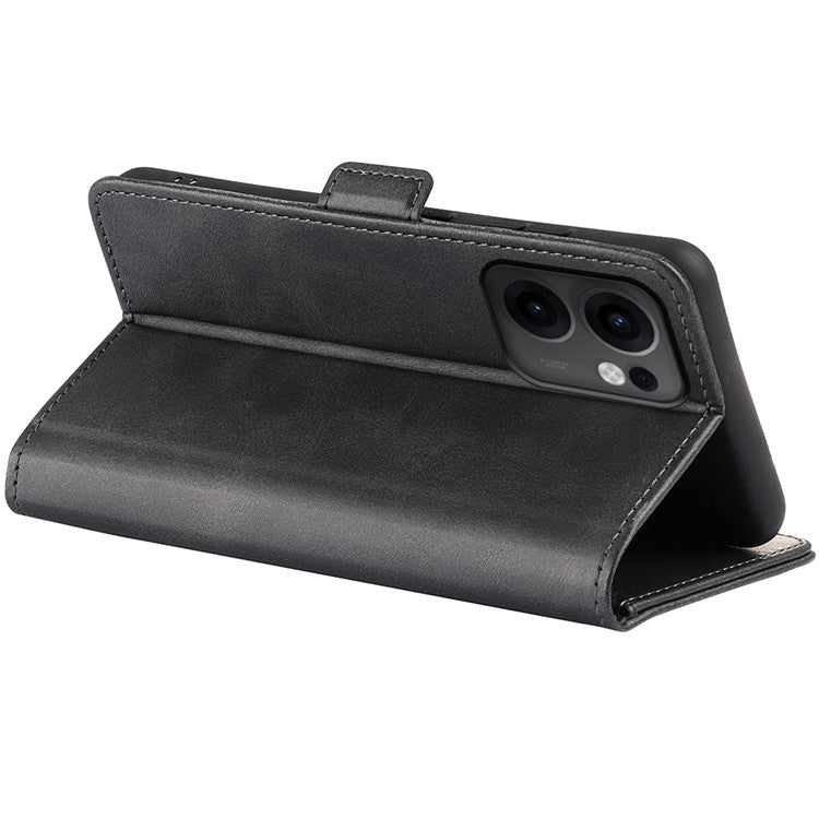 For Oppo Reno13 F 5G Stand Case Calf Texture Leather Wallet Phone Cover - Black
