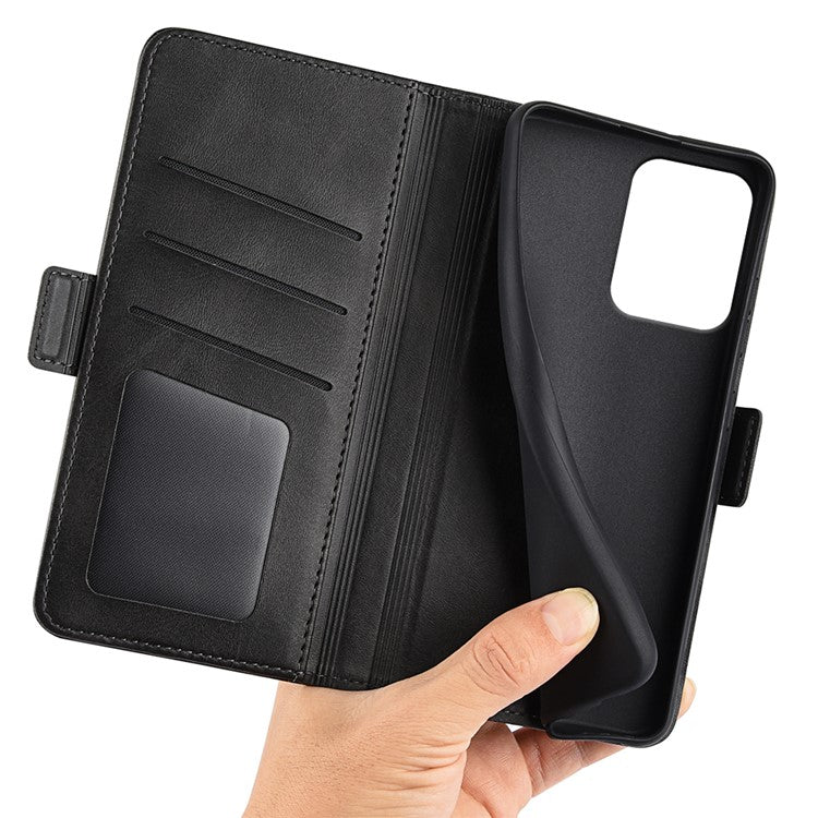 For Oppo Reno13 F 5G Stand Case Calf Texture Leather Wallet Phone Cover - Black