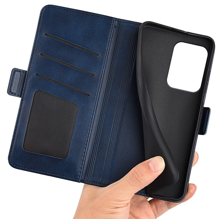 For Oppo Reno13 F 5G Stand Case Calf Texture Leather Wallet Phone Cover - Blue