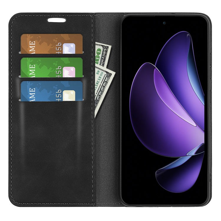 For Oppo Reno13 F 5G Case Skin Touch Leather Wallet Phone Cover - Black