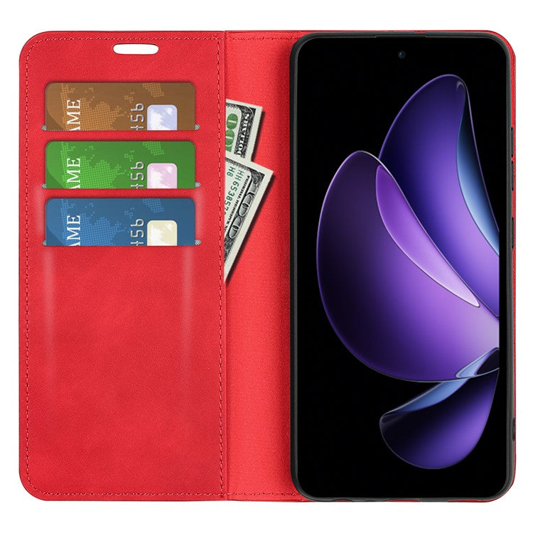 For Oppo Reno13 F 5G Case Skin Touch Leather Wallet Phone Cover - Red