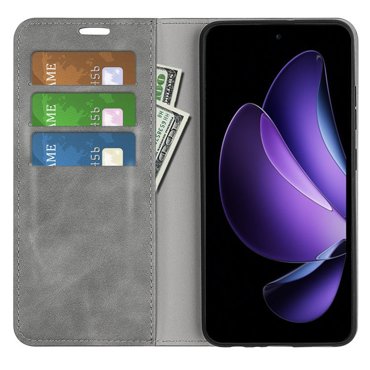 For Oppo Reno13 F 5G Case Skin Touch Leather Wallet Phone Cover - Grey