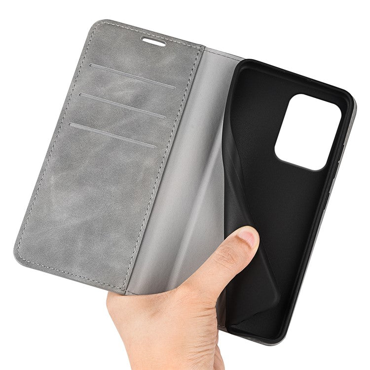 For Oppo Reno13 F 5G Case Skin Touch Leather Wallet Phone Cover - Grey