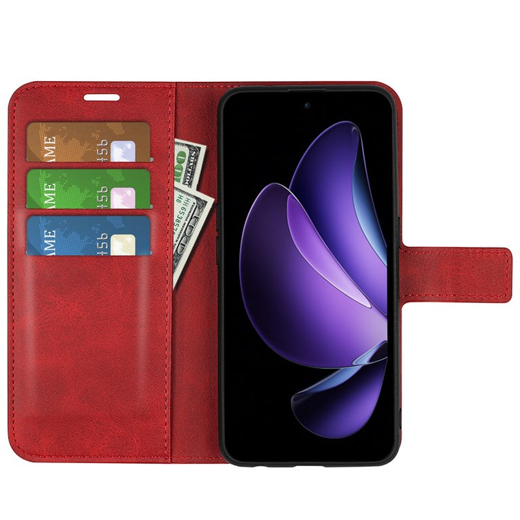 For Oppo Reno13 F 5G Stand Case Anti-Scratch Calf Texture Leather Phone Cover - Red
