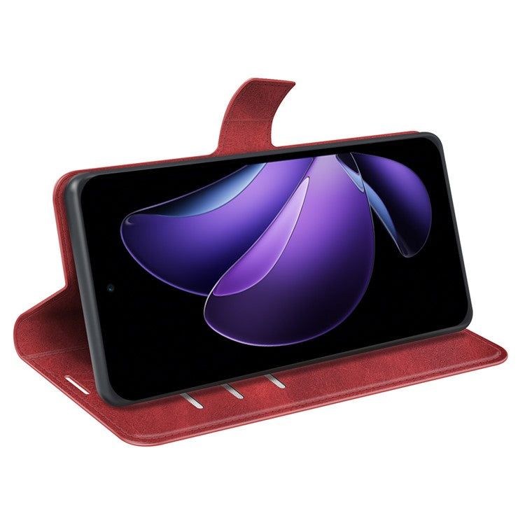 For Oppo Reno13 F 5G Stand Case Anti-Scratch Calf Texture Leather Phone Cover - Red