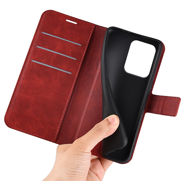 For Oppo Reno13 F 5G Stand Case Anti-Scratch Calf Texture Leather Phone Cover - Red