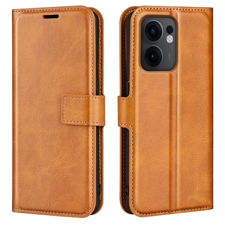 For Oppo Reno13 F 5G Stand Case Anti-Scratch Calf Texture Leather Phone Cover - Yellow