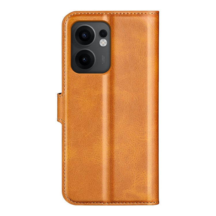 For Oppo Reno13 F 5G Stand Case Anti-Scratch Calf Texture Leather Phone Cover - Yellow