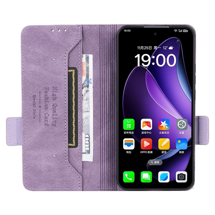 For Oppo Reno13 Pro 5G Case Leather Wallet Flip Phone Cover with Hardware Decor - Purple
