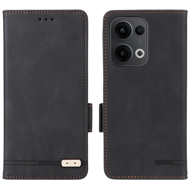 For Oppo Reno13 Pro 5G Case Leather Wallet Flip Phone Cover with Hardware Decor - Black