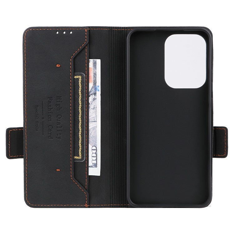 For Oppo Reno13 Pro 5G Case Leather Wallet Flip Phone Cover with Hardware Decor - Black