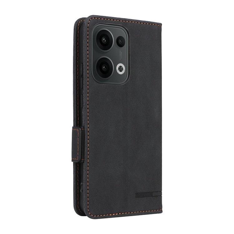 For Oppo Reno13 Pro 5G Case Leather Wallet Flip Phone Cover with Hardware Decor - Black