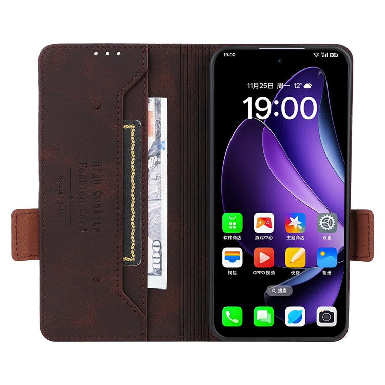For Oppo Reno13 Pro 5G Case Leather Wallet Flip Phone Cover with Hardware Decor - Coffee