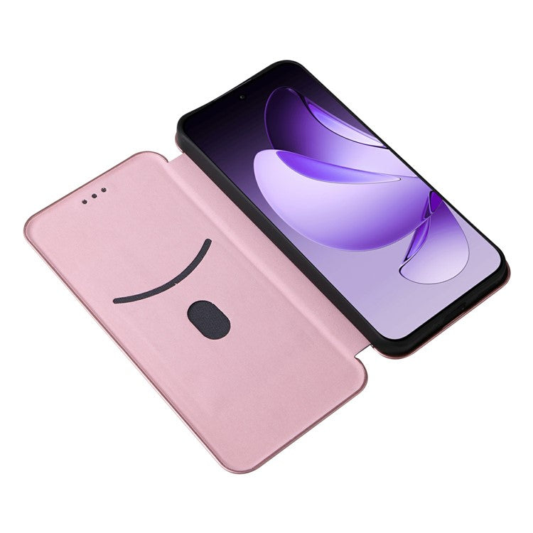 For Oppo Reno13 5G (Global) Case Carbon Fiber Texture Drop-Proof PU Leather Phone Cover - Rose Gold