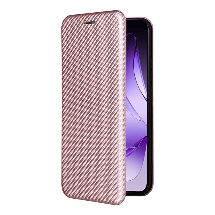 For Oppo Reno13 5G (Global) Case Carbon Fiber Texture Drop-Proof PU Leather Phone Cover - Rose Gold